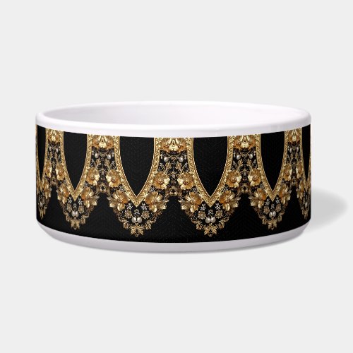 Golden Ornate Flowers Ceramic Pet Bowl