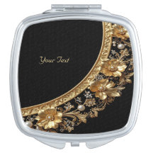 Golden Ornate Flowers Compact Mirror