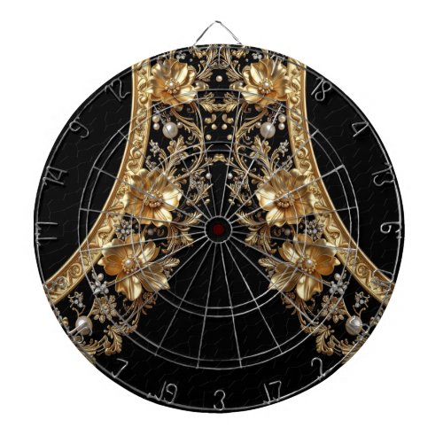 Golden Ornate Flowers Dartboard