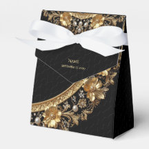 Golden Ornate Flowers Favor Box