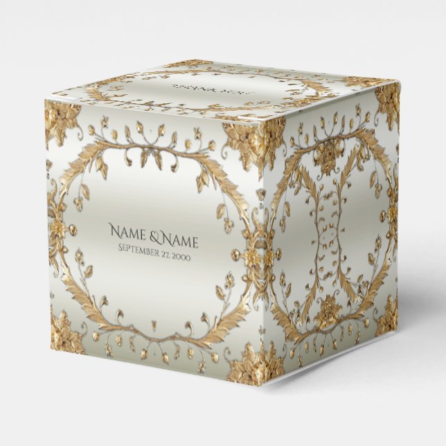 Golden Ornate Flowers Favor Box (Front Side)