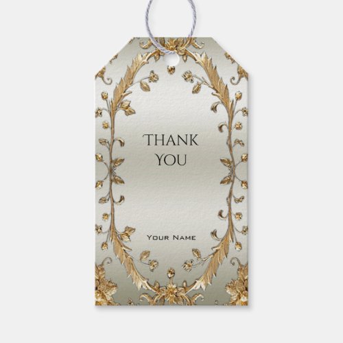 Golden Ornate Flowers Gift Tag