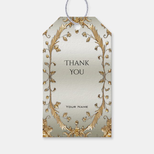 Golden Ornate Flowers Gift Tag (Front)
