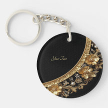 Golden Ornate Flowers Keychain