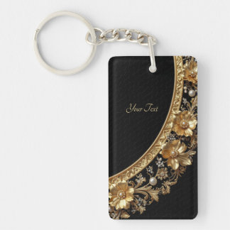 Golden Ornate Flowers Keychain