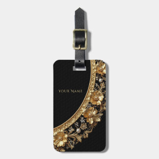 Golden Ornate Flowers Luggage Tag
