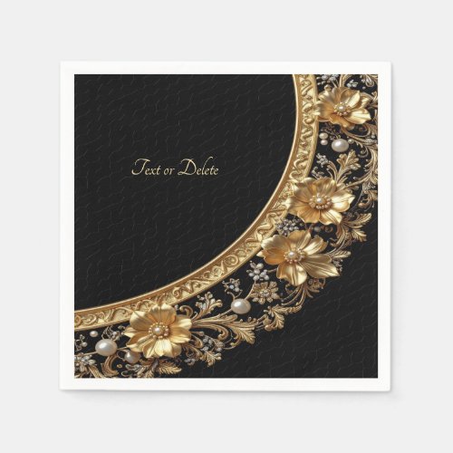 Golden Ornate Flowers Napkins
