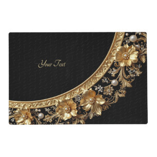 Golden Ornate Flowers Paper Placemat