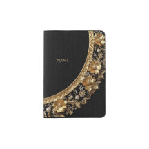 Golden Ornate Flowers Passport Holder