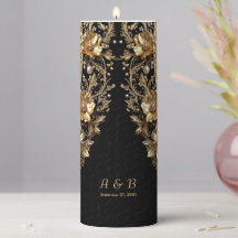 Golden Ornate Flowers Pillar Candle