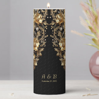 Golden Ornate Flowers Pillar Candle