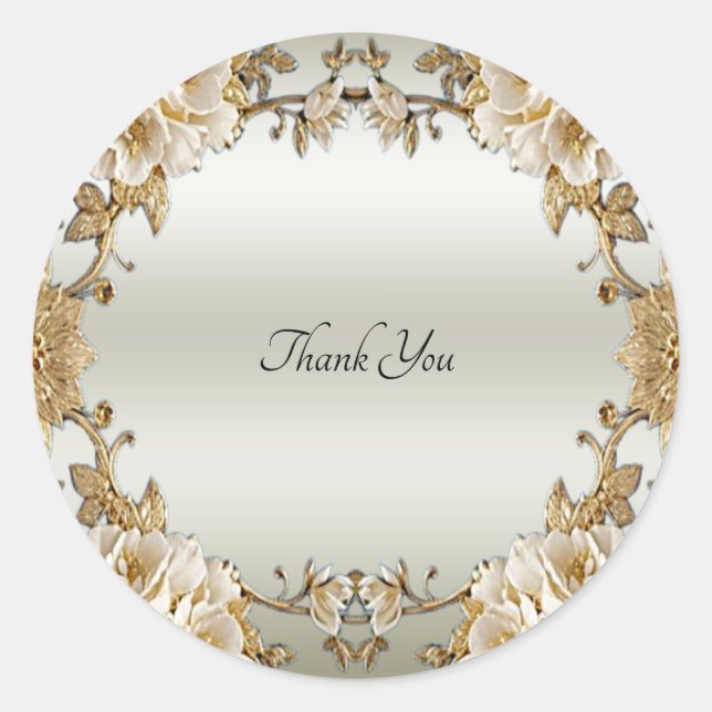 Golden Ornate Flowers Seal Sticker (Front)