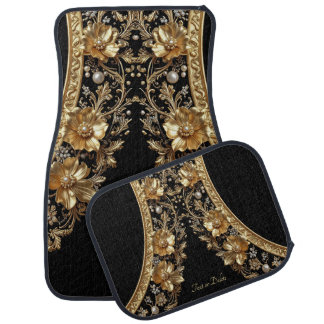 Golden Ornate Flowers Set of Car Mats