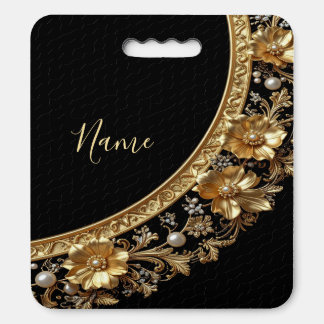 Golden Ornate Flowers Stadium Seat Cushion