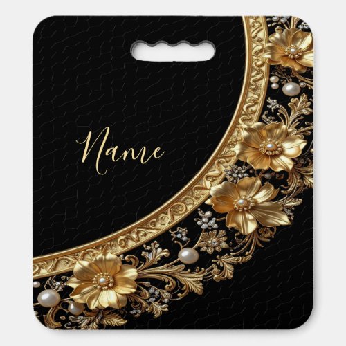 Golden Ornate Flowers Stadium Seat Cushion