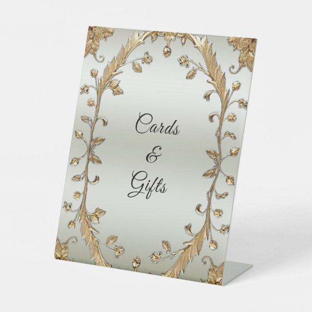 Golden Ornate Flowers Tabletop Signs (Front)