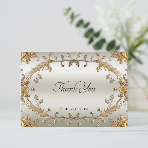 Golden Ornate Flowers Thank You Card