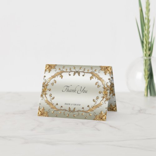 Golden Ornate Flowers Thank You Card