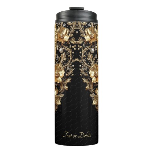 Golden Ornate Flowers Thermal Tumbler