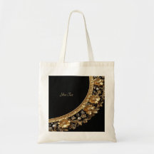 Golden Ornate Flowers Tote Bag