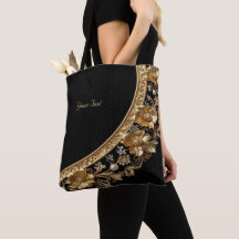 Golden Ornate Flowers Tote Bag