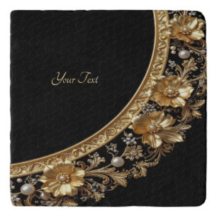 Golden Ornate Flowers Trivet