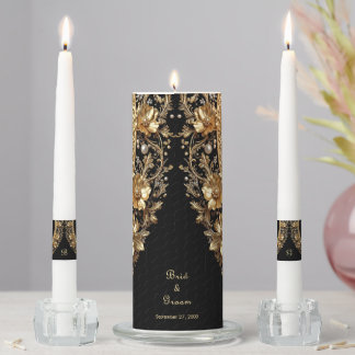 Golden Ornate Flowers Unity Candle Set