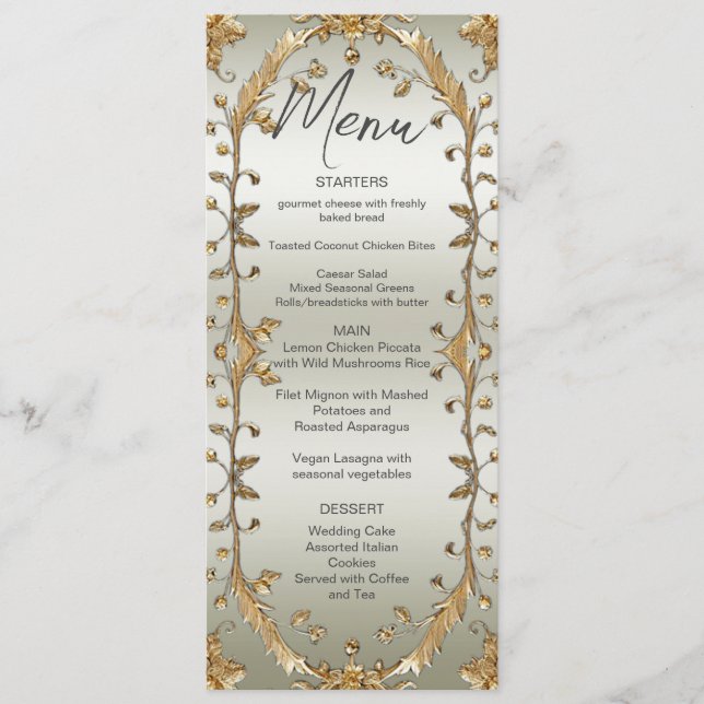 Golden Ornate Flowers Wedding Menu (Front)