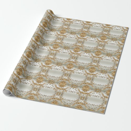 Golden Ornate Flowers Wrapping Paper