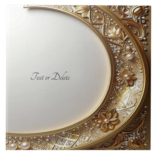 Golden Ornate Frame Ceramic Tile (Front)