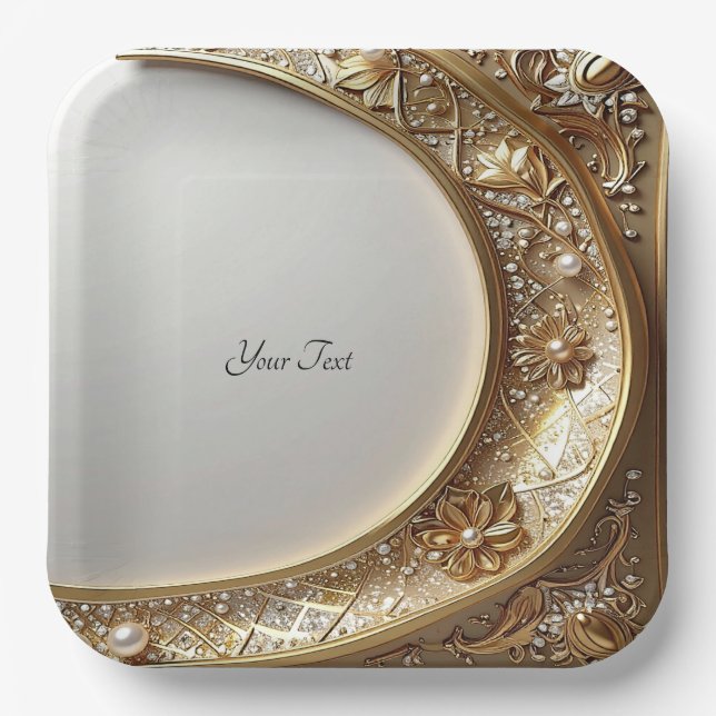 Golden Ornate Frame Paper Plate (Front)