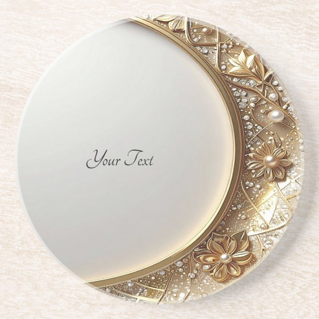 Golden Ornate Frame Sandstone Coaster (Front)