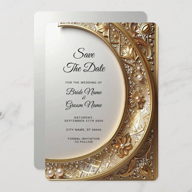 Golden Ornate Frame Save the Date (Front/Back)