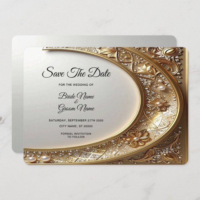 Golden Ornate Frame Save The Date (Front/Back)
