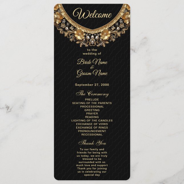 Golden Ornate Frame Wedding Program (Front)