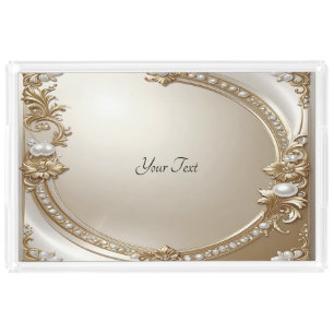 Golden Ornate Frame with Pearl Acrylic Vanity Tray