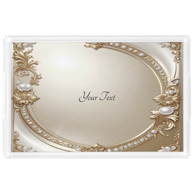 Golden Ornate Frame with Pearl Acrylic Vanity Tray (Front)