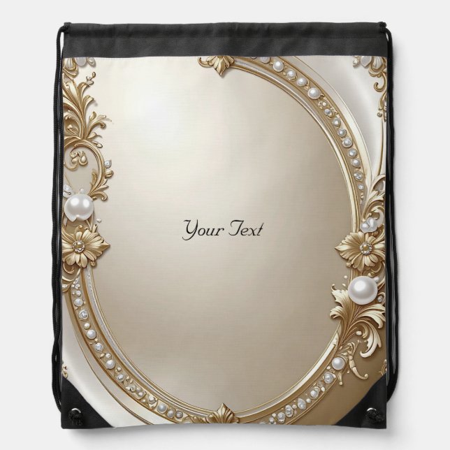 Golden Ornate Frame with Pearl Drawstring Backpack (Front)