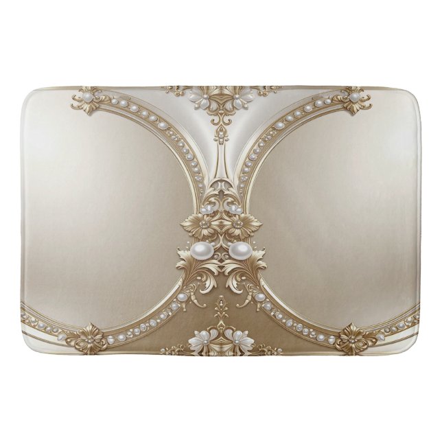 Golden Ornate Frame with Pearls Bath Mat (Front)