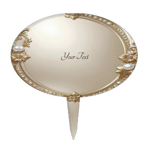 Golden Ornate Frame with Pearls Cake Topper