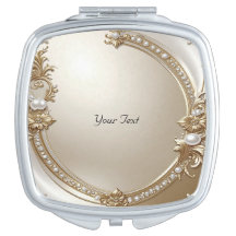 Golden Ornate Frame with Pearls Compact Mirror