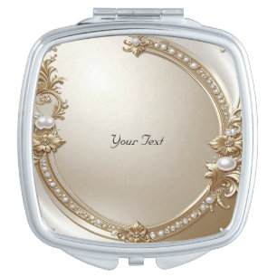 Golden Ornate Frame with Pearls Compact Mirror