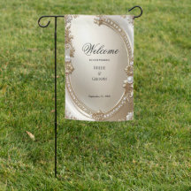Golden Ornate Frame with Pearls Garden Flag