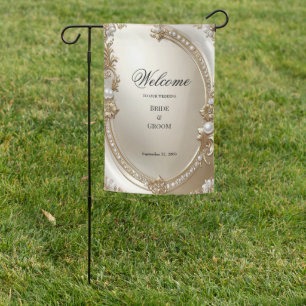 Golden Ornate Frame with Pearls Garden Flag