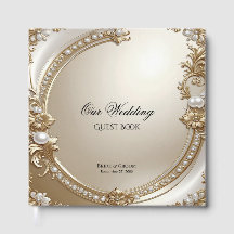 Golden Ornate Frame with Pearls Guest Book