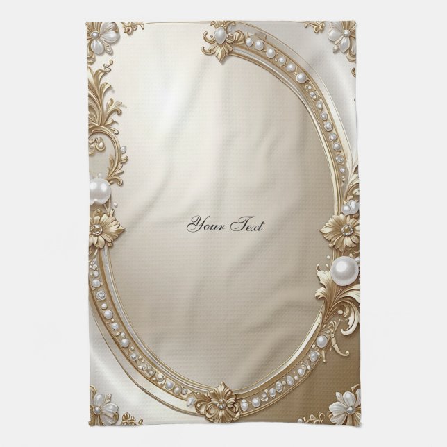 Golden Ornate Frame with Pearls Kitchen Towel (Vertical)