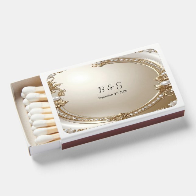 Golden Ornate Frame with Pearls Matchboxes (Front Open)