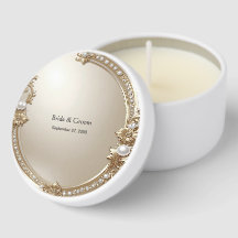 Golden Ornate Frame with Pearls Mini Candle Favors