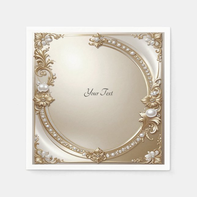 Golden Ornate Frame with Pearls Napkins (Front)