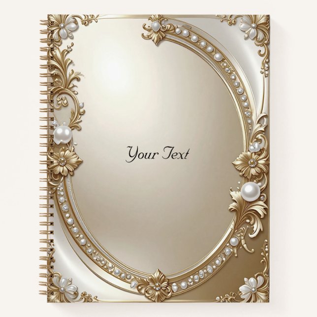 Golden Ornate Frame with Pearls Notebook (Front)